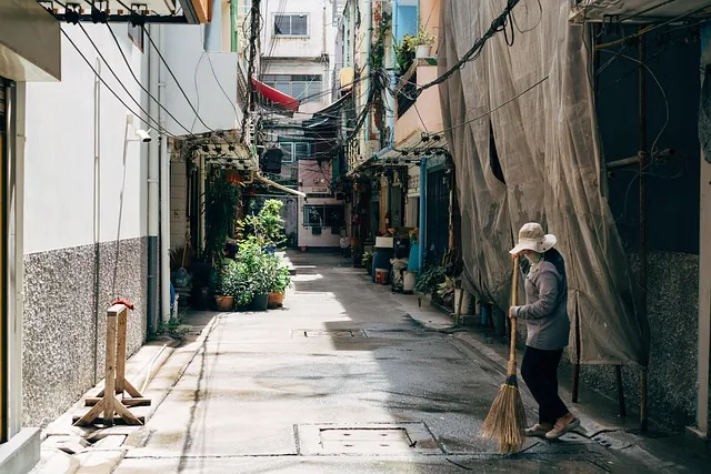 woman, broom, workers, street cleaner, thai, thailand, bangkok, asia, to travel, local, neighborhood, cleanser, cleaning, nature, garbage disposal, street sweeper, street cleaning, cleanliness, global south, summer