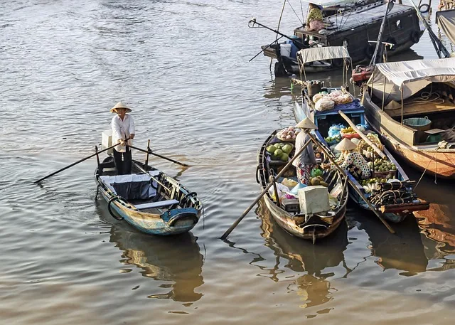 boat, nature, river, water, countryside, woman, trade, deal, farmers market