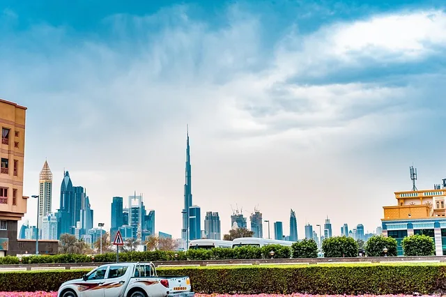 uae, dubai, stadt, auto tapeten, arab, emirates, metropolis, skyscraper, burj khalifa, panorama, ansicht, wagen, from afar